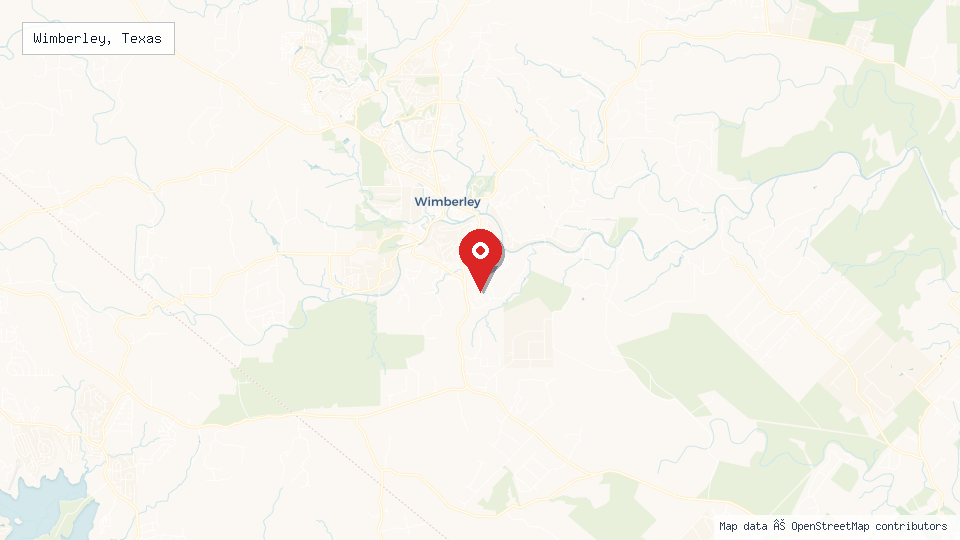 Street map of Wimberley, Texas with location pin