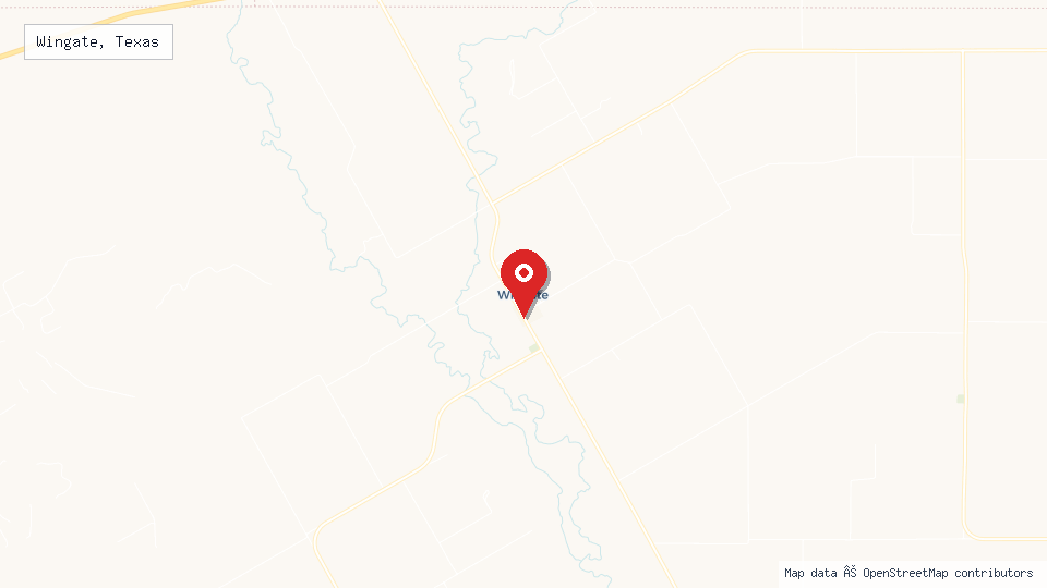 Street map of Wingate, Texas with location pin