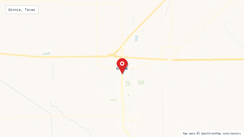 Street map of Winnie, Texas with location pin