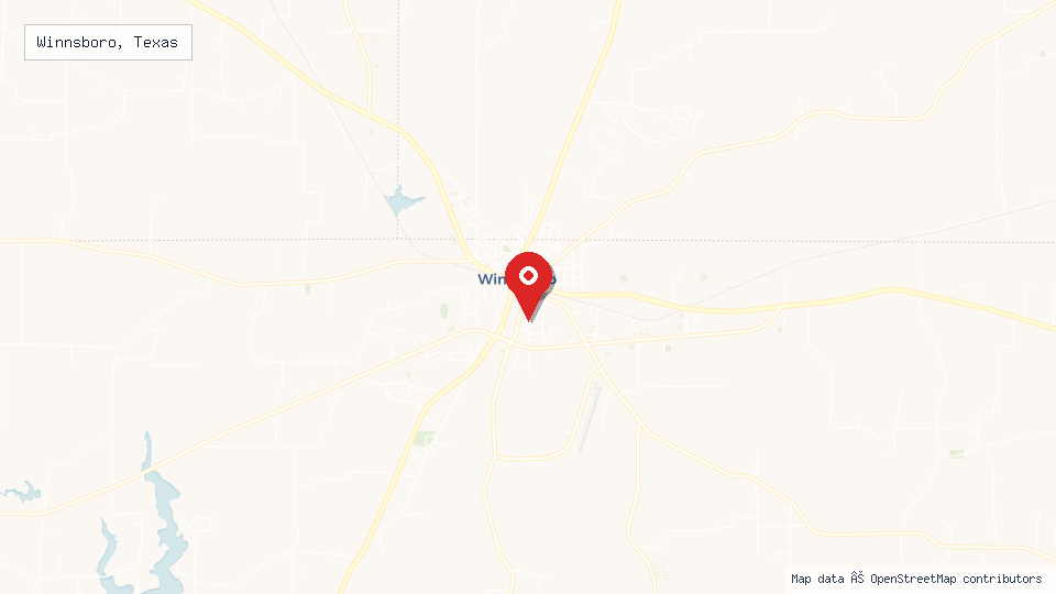 Street map of Winnsboro, Texas with location pin