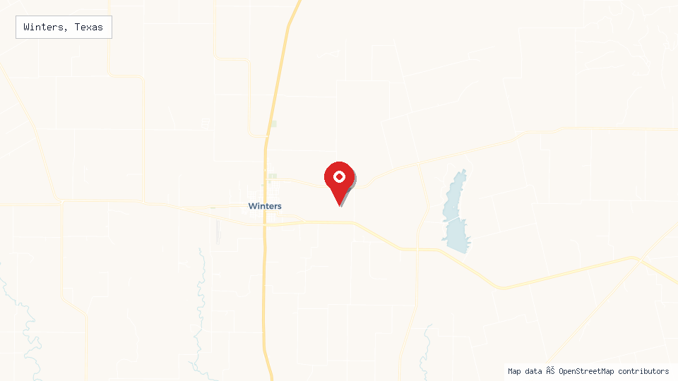 Street map of Winters, Texas with location pin