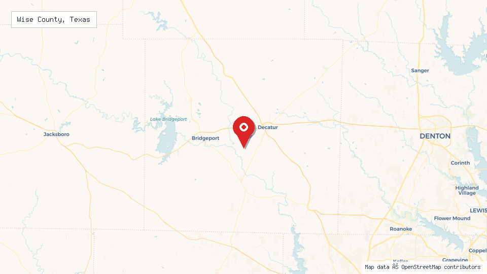 Street map of Wise County, Texas with location pin