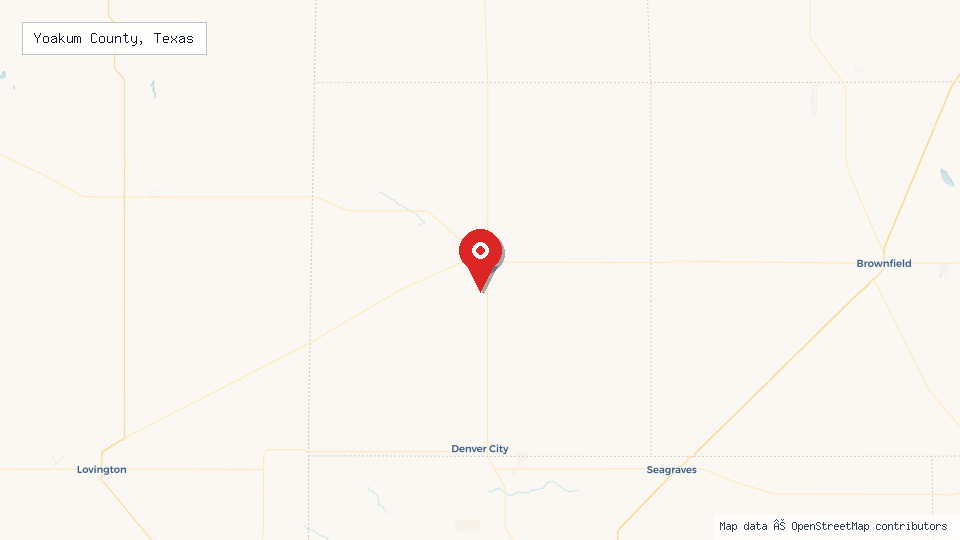 Street map of Yoakum County, Texas with location pin