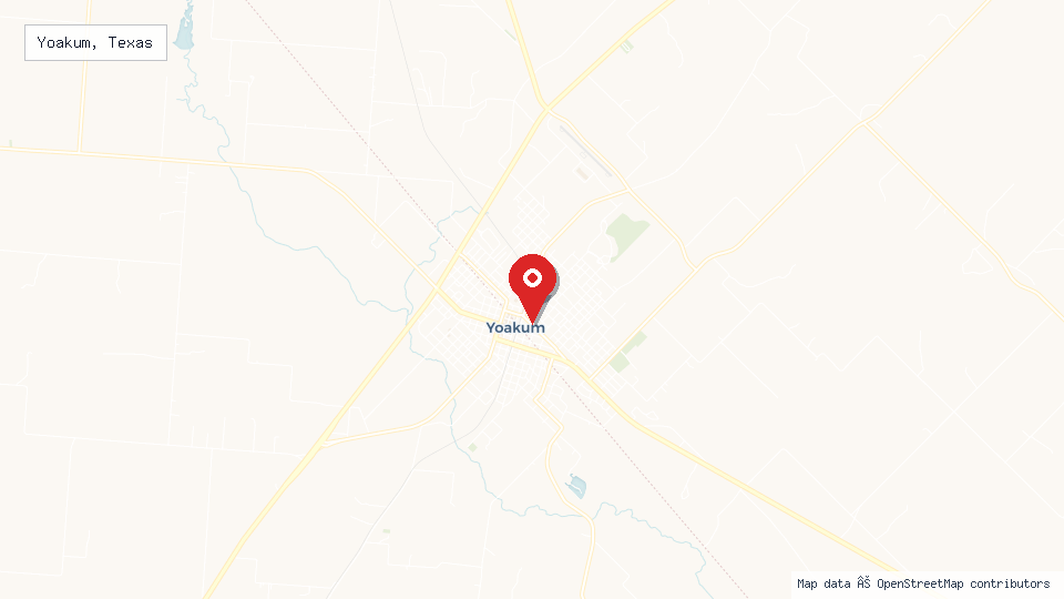 Street map of Yoakum, Texas with location pin