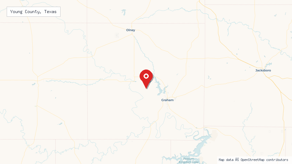 Street map of Young County, Texas with location pin