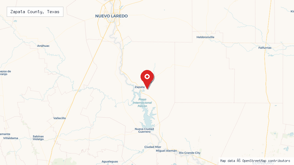 Street map of Zapata County, Texas with location pin