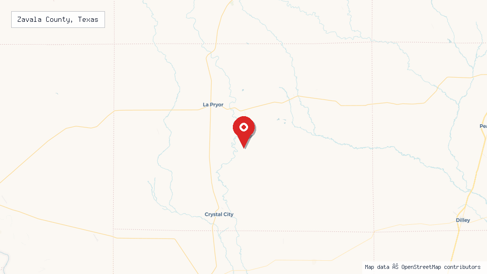 Street map of Zavala County, Texas with location pin