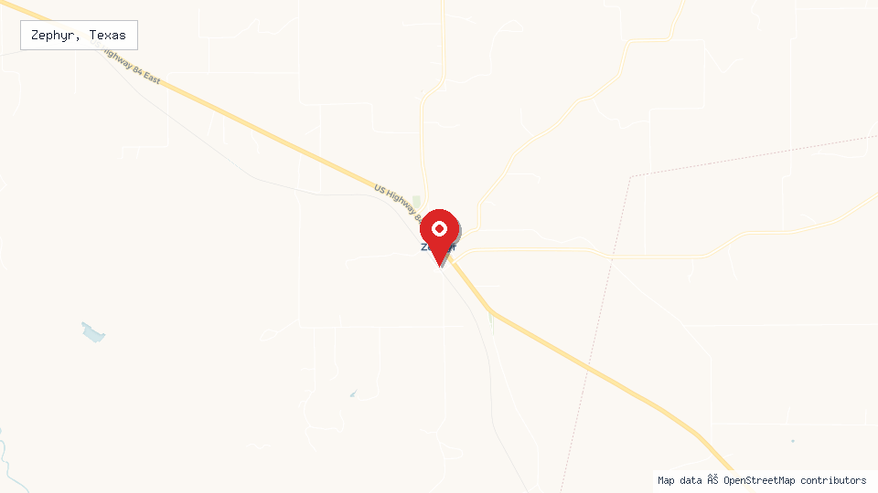 Street map of Zephyr, Texas with location pin