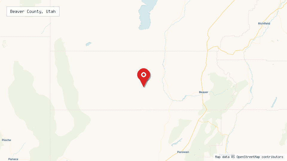 Street map of Beaver County, Utah with location pin