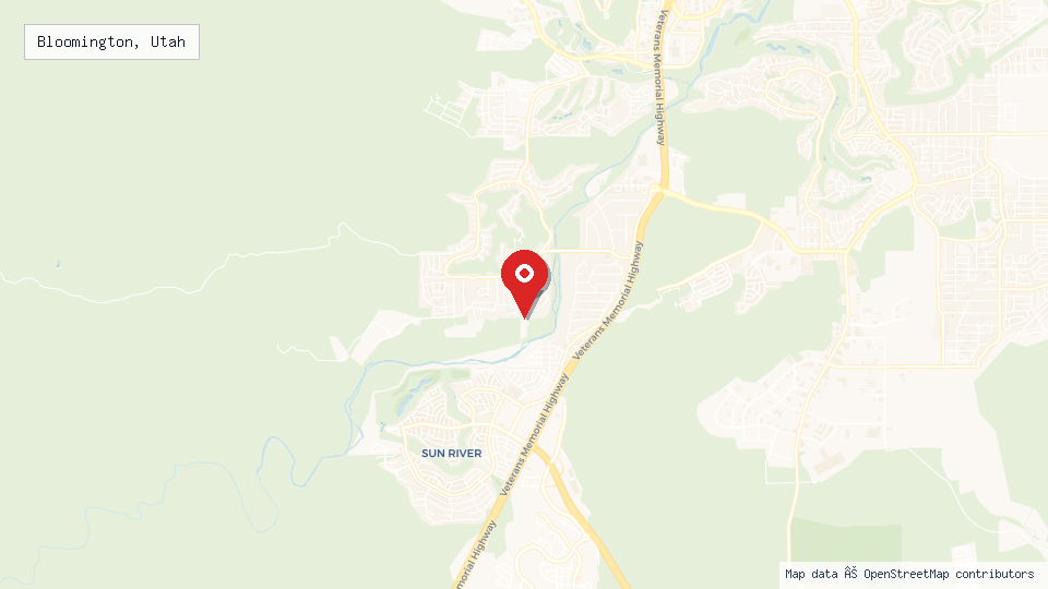 Street map of Bloomington, Utah with location pin
