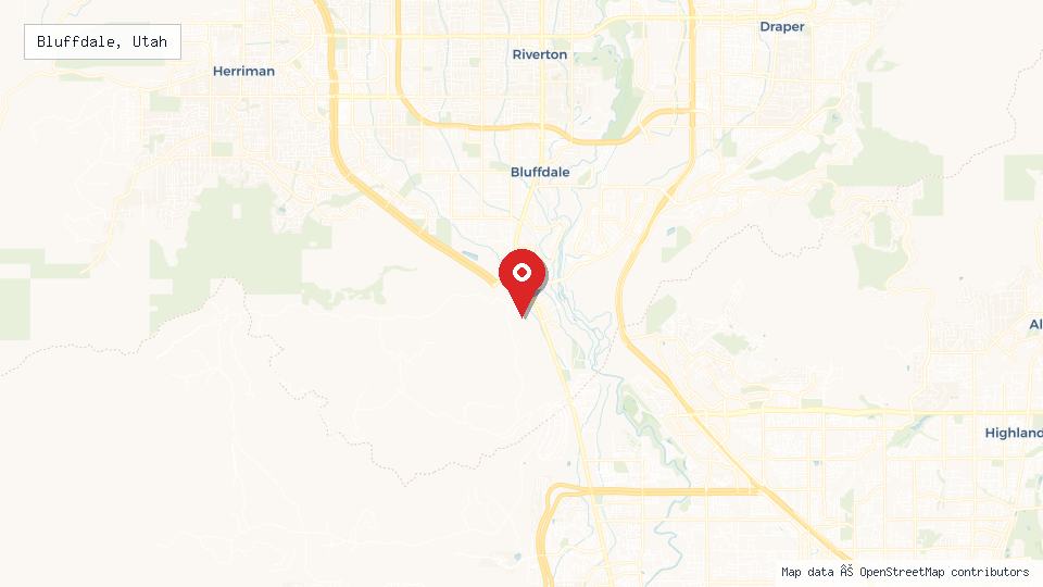 Street map of Bluffdale, Utah with location pin