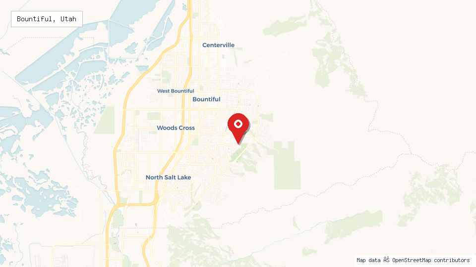 Street map of Bountiful, Utah with location pin