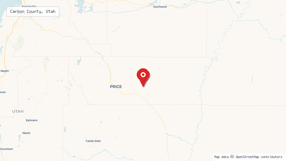Street map of Carbon County, Utah with location pin