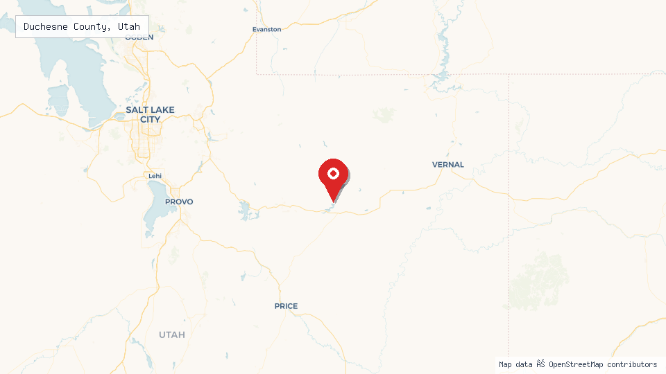 Street map of Duchesne County, Utah with location pin