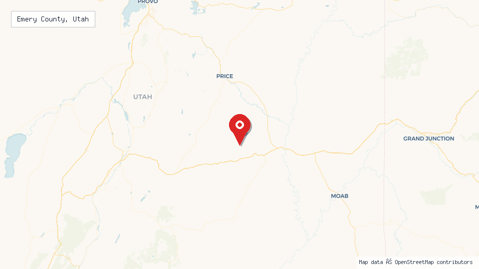 Street map of Emery County, Utah with location pin