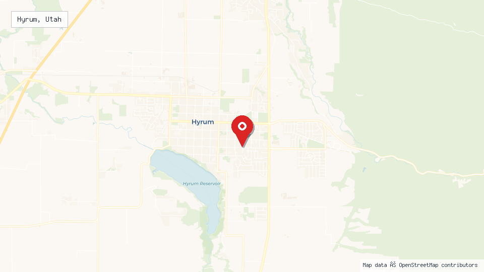 Street map of Hyrum, Utah with location pin