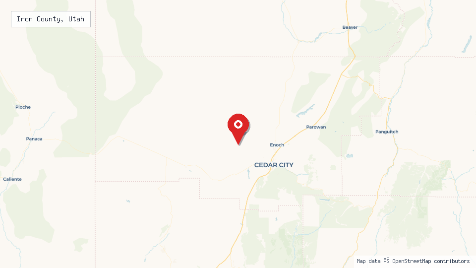 Street map of Iron County, Utah with location pin