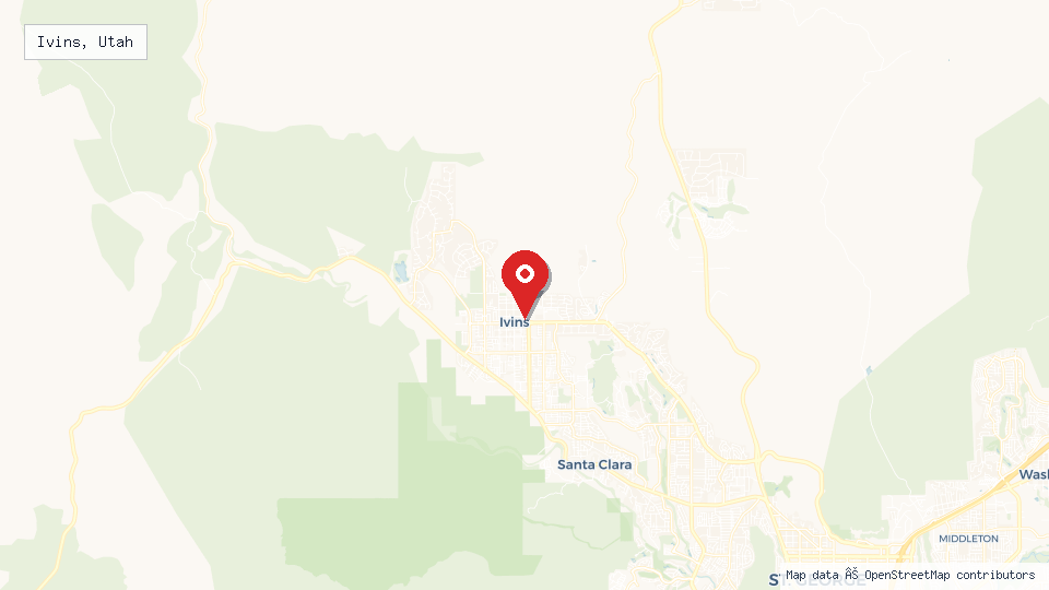 Street map of Ivins, Utah with location pin