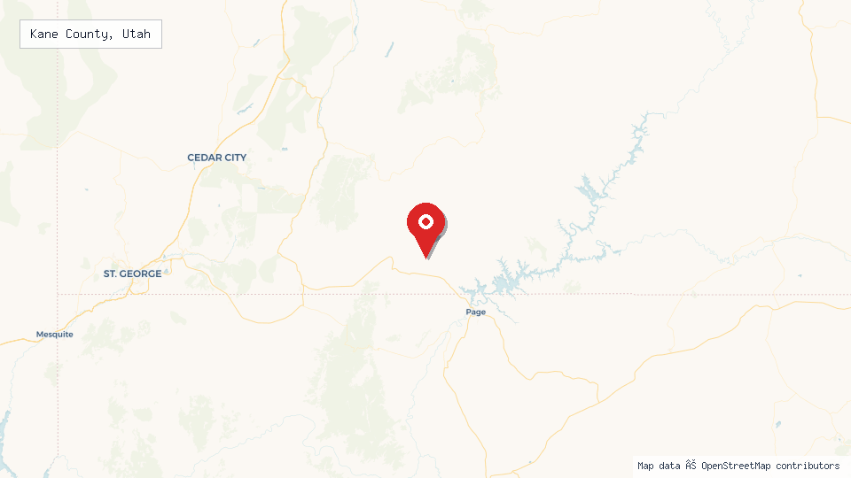 Street map of Kane County, Utah with location pin