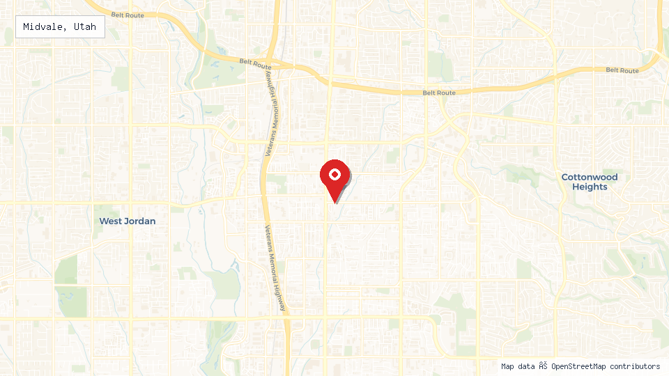 Street map of Midvale, Utah with location pin