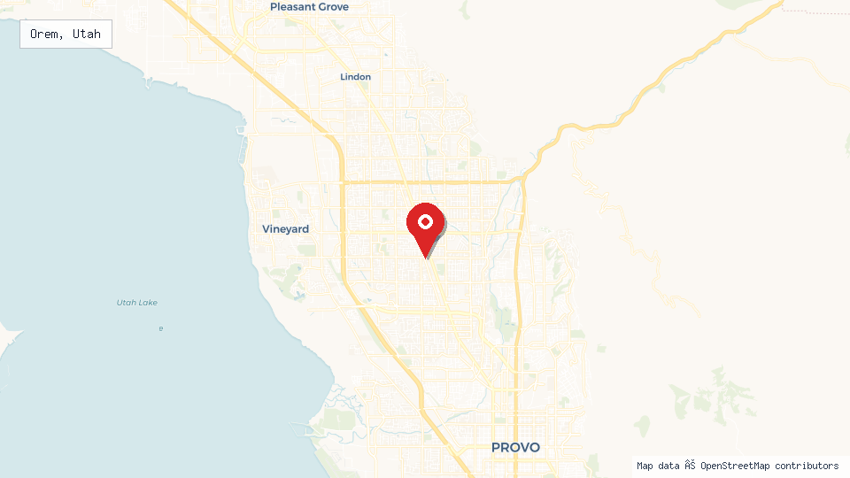 Street map of Orem, Utah with location pin