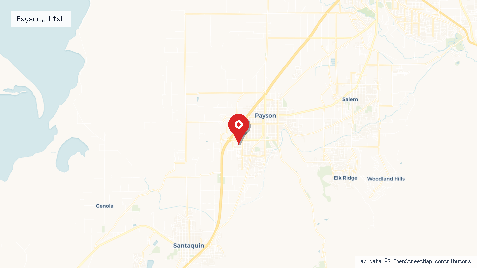 Street map of Payson, Utah with location pin