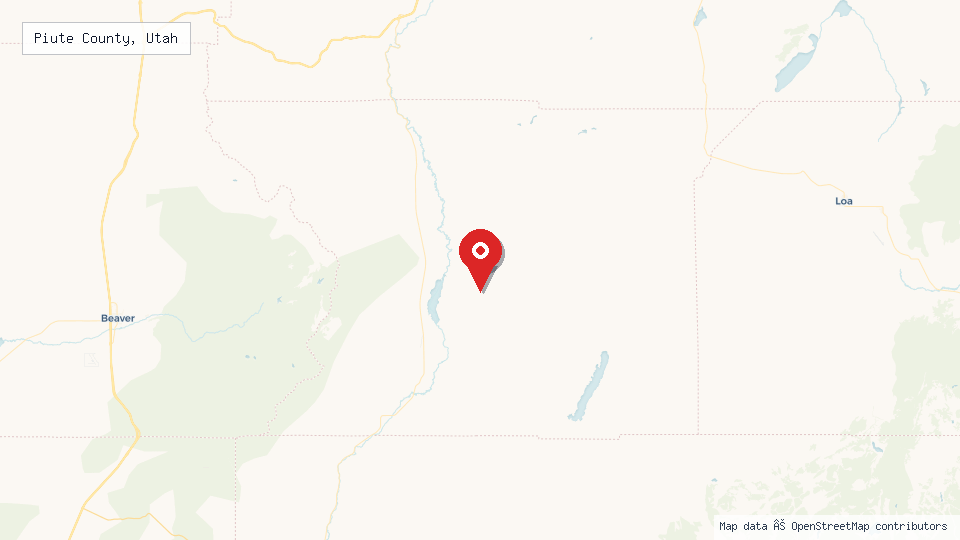 Street map of Piute County, Utah with location pin
