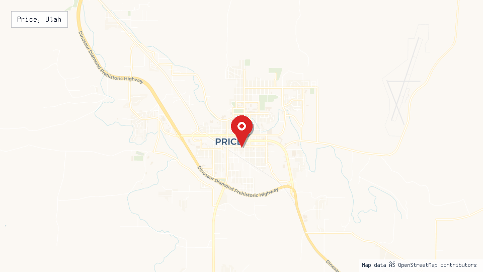 Street map of Price, Utah with location pin