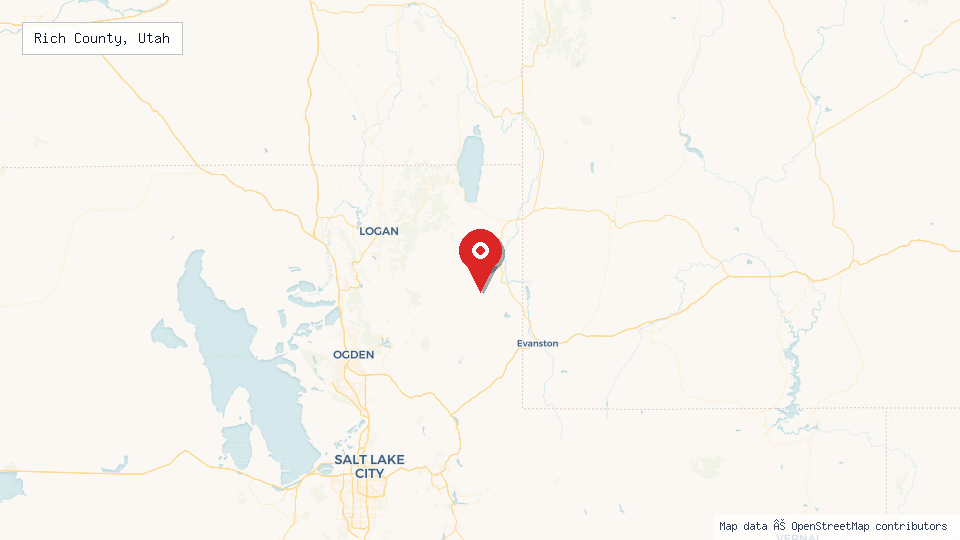 Street map of Rich County, Utah with location pin