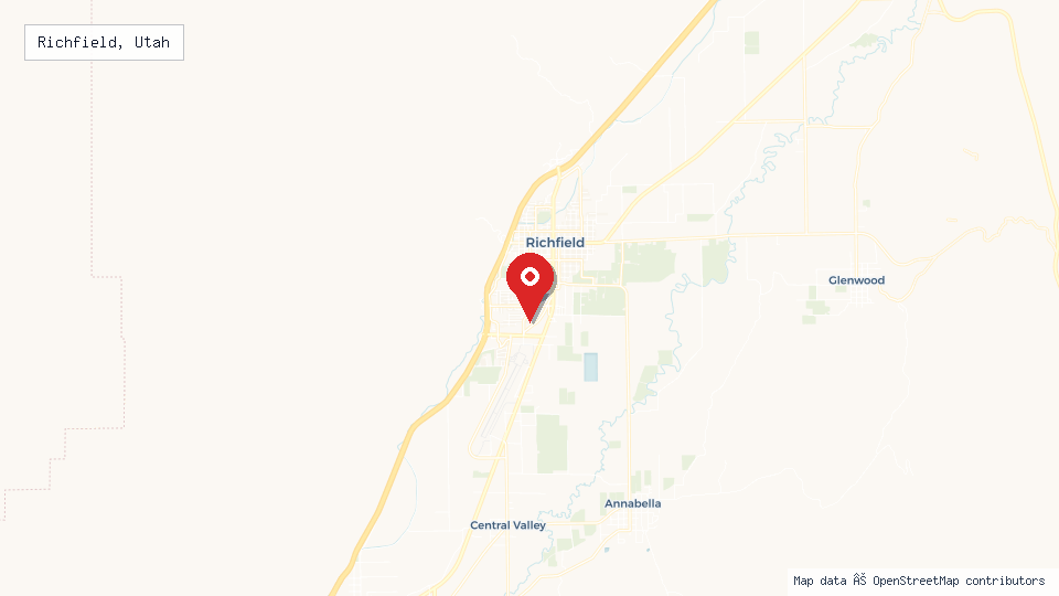 Street map of Richfield, Utah with location pin