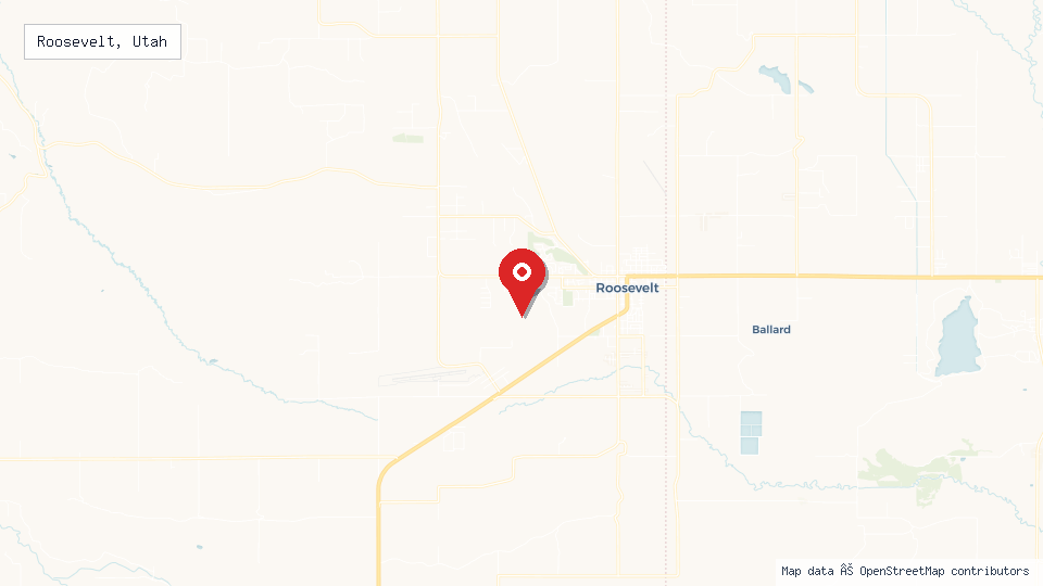 Street map of Roosevelt, Utah with location pin