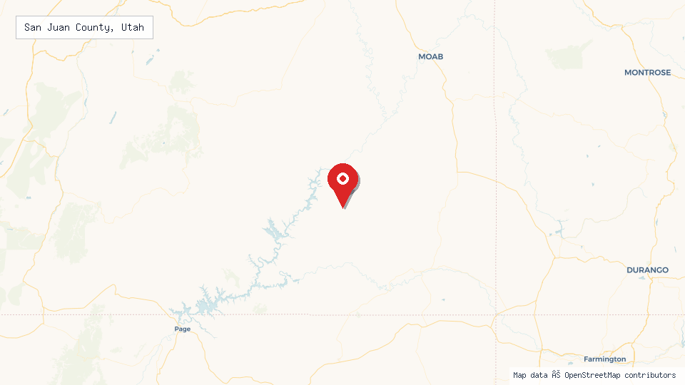 Street map of San Juan County, Utah with location pin