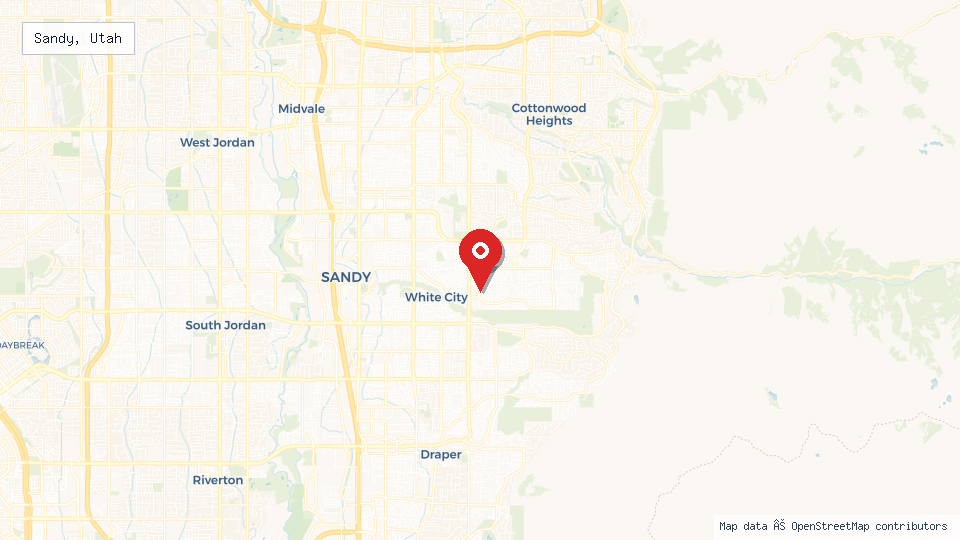 Street map of Sandy, Utah with location pin