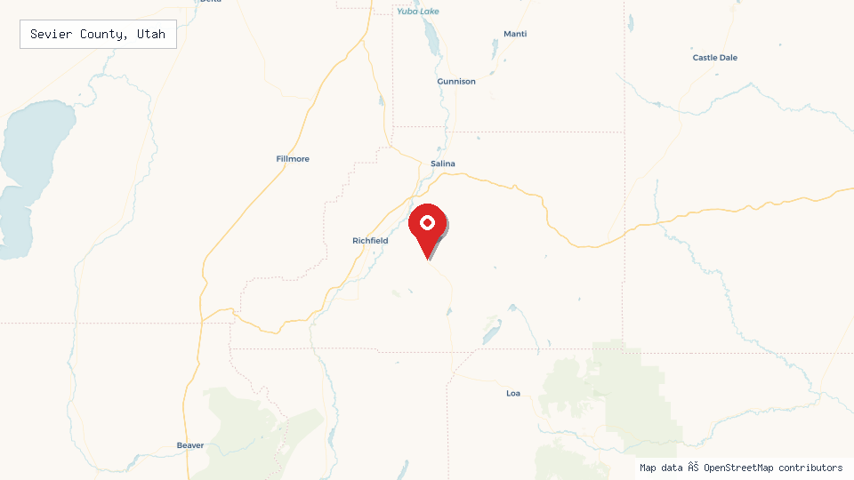Street map of Sevier County, Utah with location pin