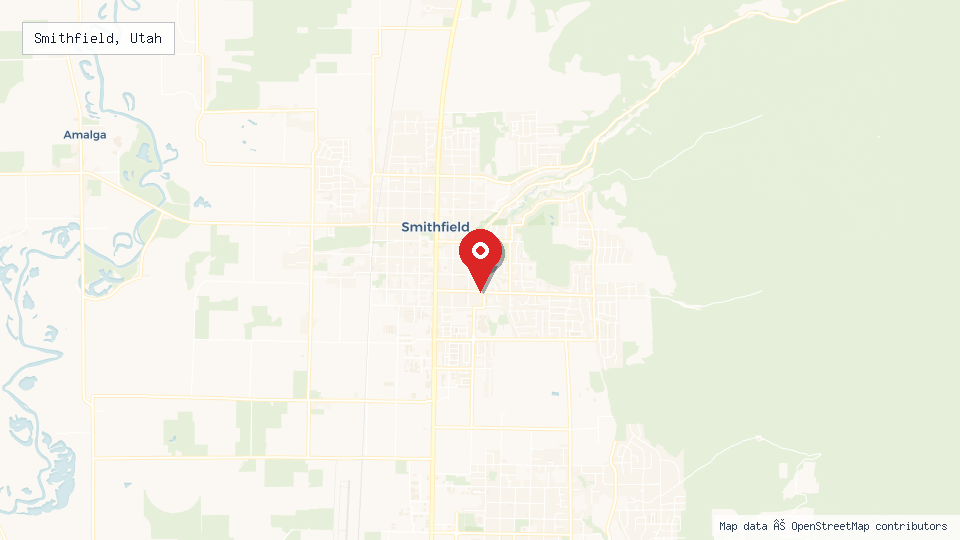 Street map of Smithfield, Utah with location pin