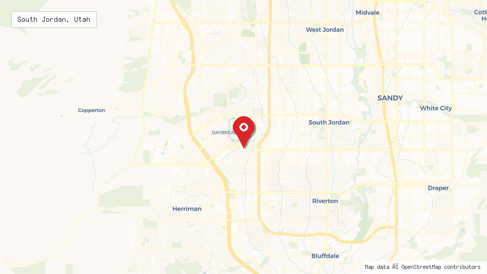 Street map of South Jordan, Utah with location pin