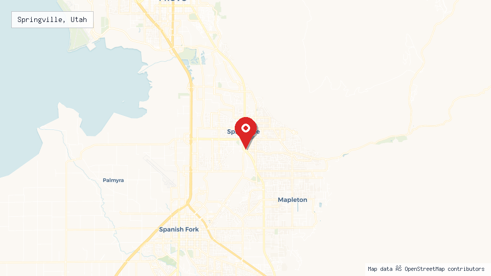 Street map of Springville, Utah with location pin