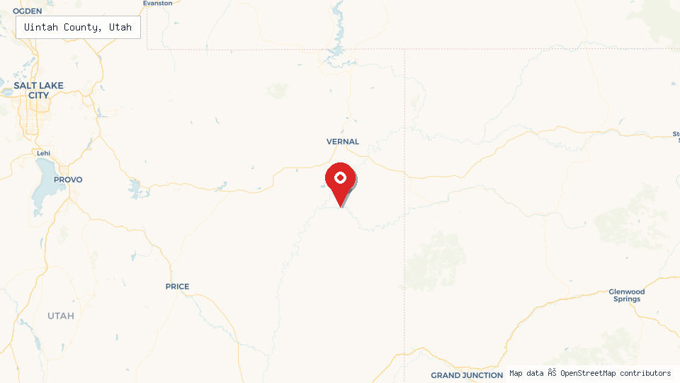 Street map of Uintah County, Utah with location pin