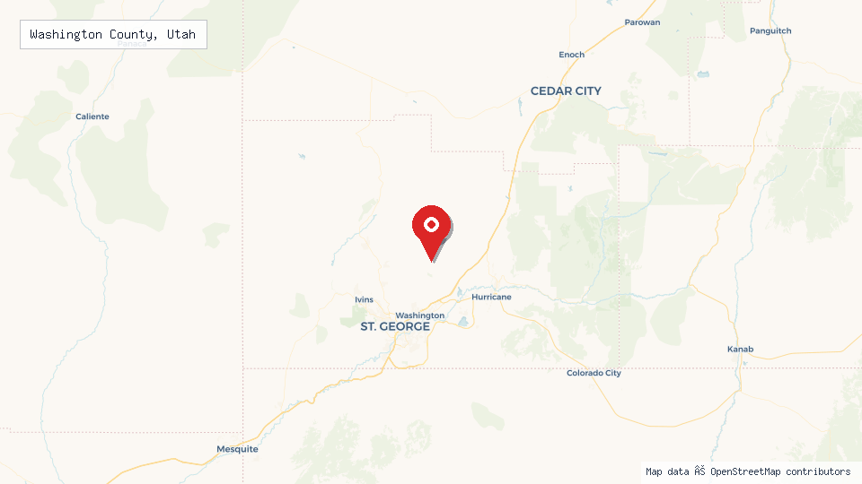 Street map of Washington County, Utah with location pin