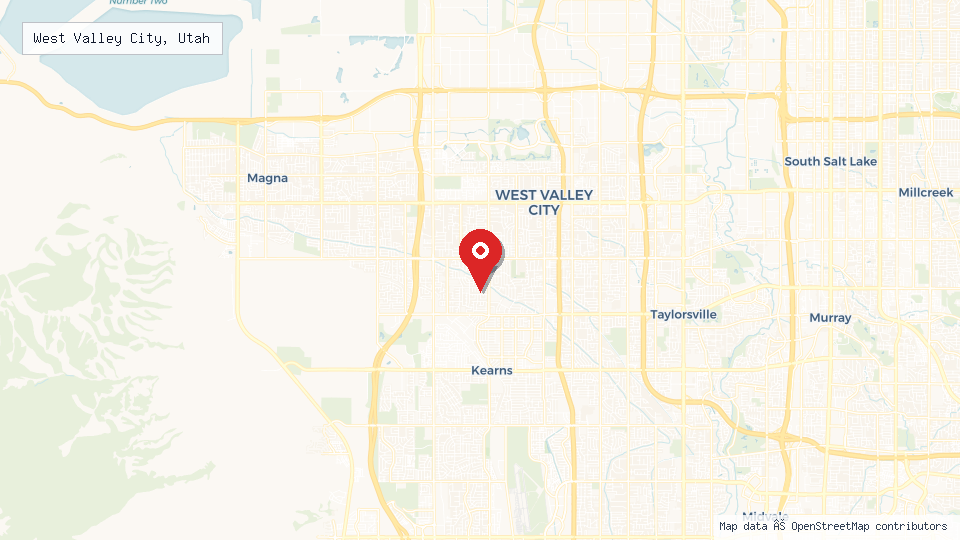 Street map of West Valley City, Utah with location pin
