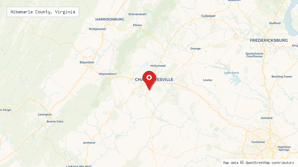 Street map of Albemarle County, Virginia with location pin