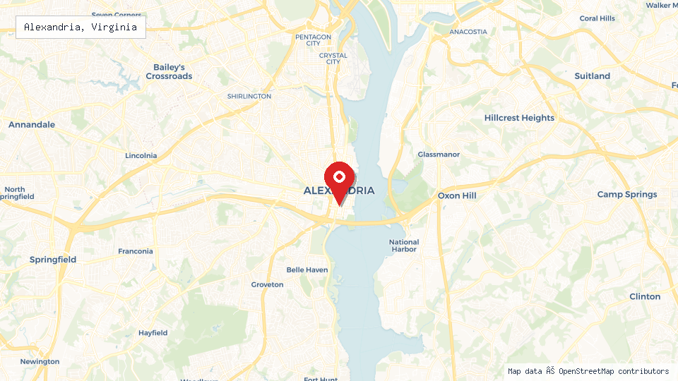 Street map of Alexandria, Virginia with location pin