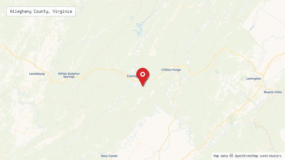 Street map of Alleghany County, Virginia with location pin