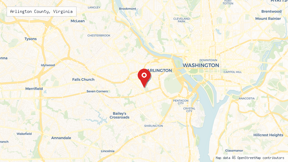 Street map of Arlington County, Virginia with location pin