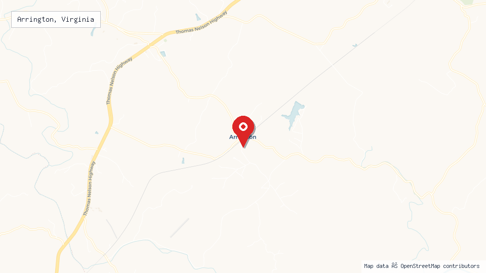 Street map of Arrington, Virginia with location pin