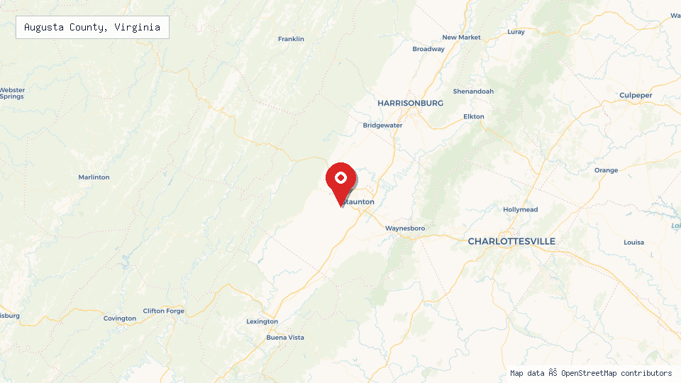 Street map of Augusta County, Virginia with location pin
