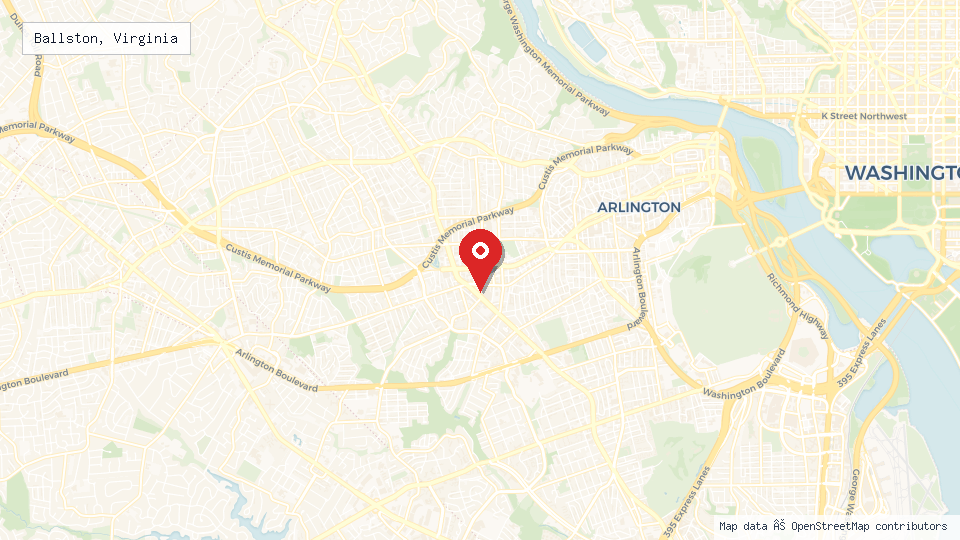 Street map of Ballston, Virginia with location pin