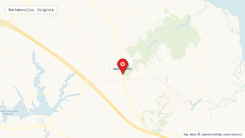 Street map of Barhamsville, Virginia with location pin