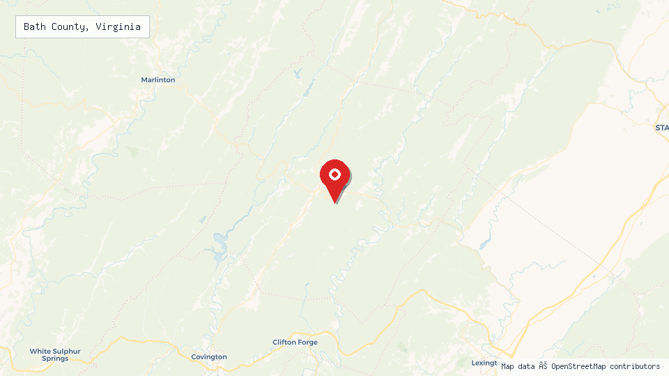 Street map of Bath County, Virginia with location pin