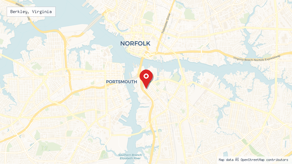 Street map of Berkley, Virginia with location pin